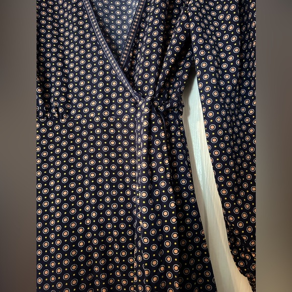 Max Studio Blue Dot Print Balloon Long Sleeve Midi Wrap Dress - Picture 6 of 8